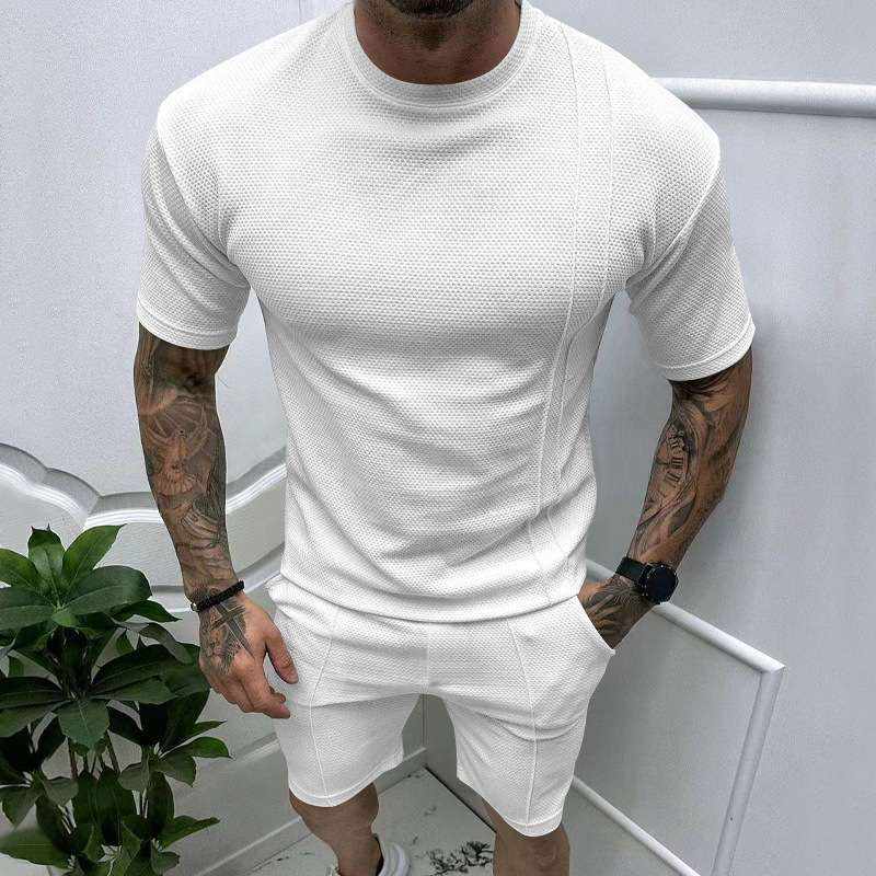 Men's Athletic Mesh T-Shirt & Shorts Set - M, White image