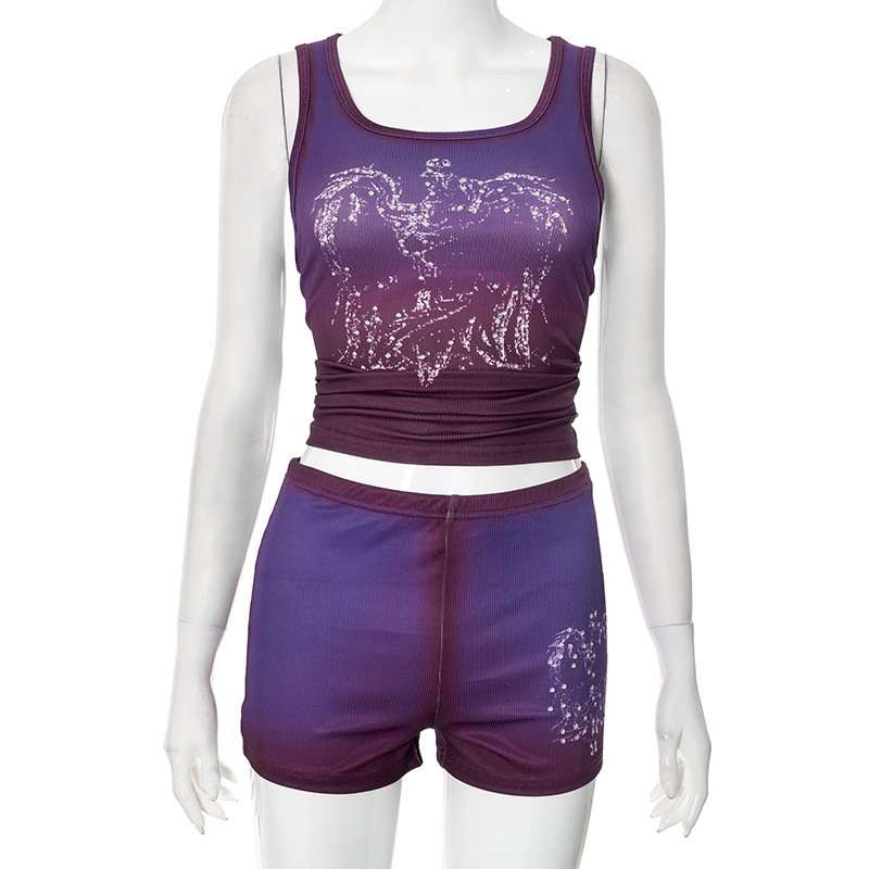 Tie-Dye Graphic Two-Piece Set - M, Purple image