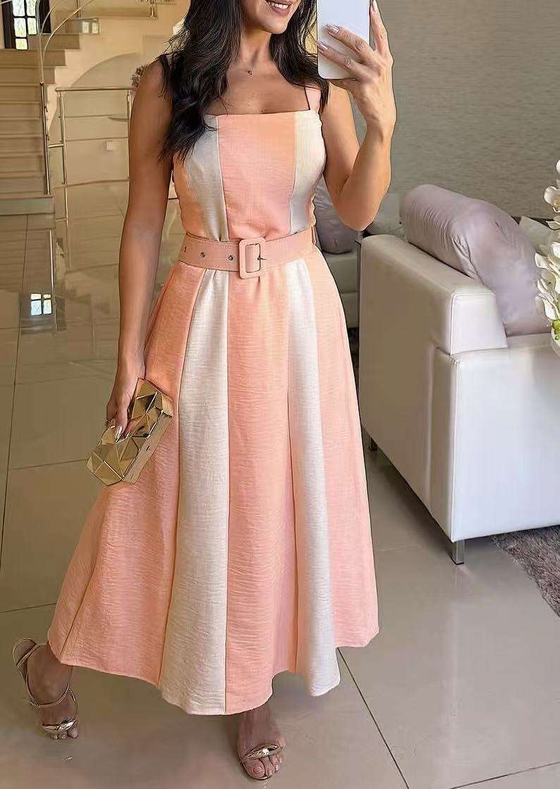 Colorblock Belted Midi Dress - S, Multi Pink image