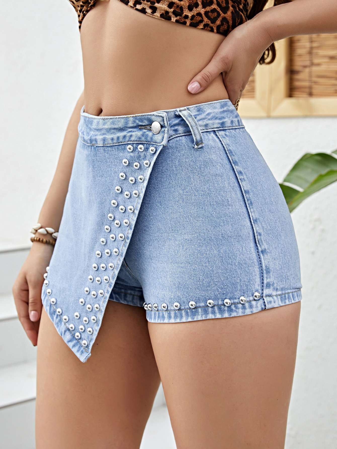 Mini Shorts with Studded Overlay image 2