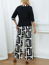 Geometric Wide-Leg Pants with Black Top - M, White image