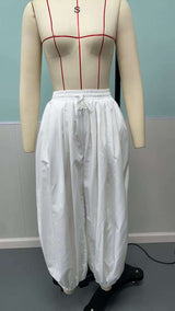 White Drawstring Wide-Leg Pants image 4