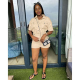 Utility Top & Shorts Set - L, Beige image