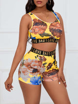 Crop Top and Shorts Activewear Set - M, Yellow image