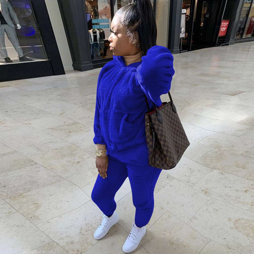 Solid Fleece Hoodie & Pants Set image 1