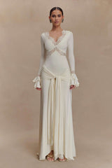 Lace-Accented Evening Gown - S, White image