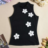 3D Floral Decor Round Neck Top image 4