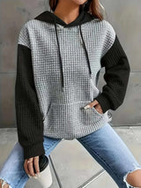 Cozy Quilted Colorblock Hoodie Sweater - M, Black image