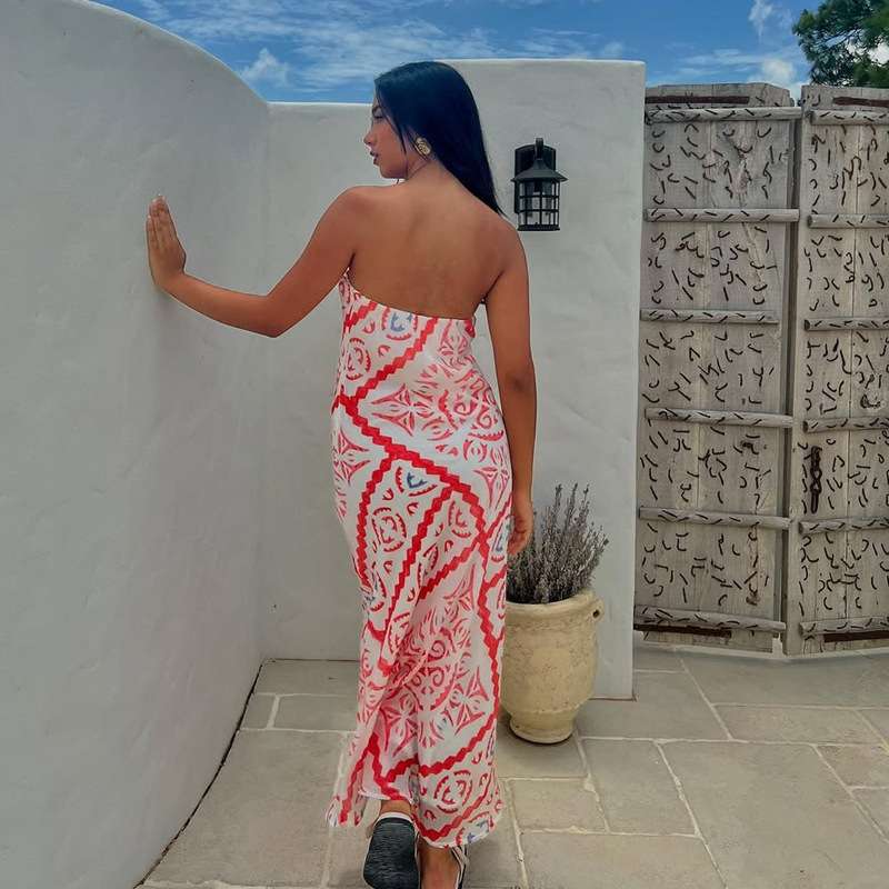 Elegant Strapless Patterned Maxi Dress image 2