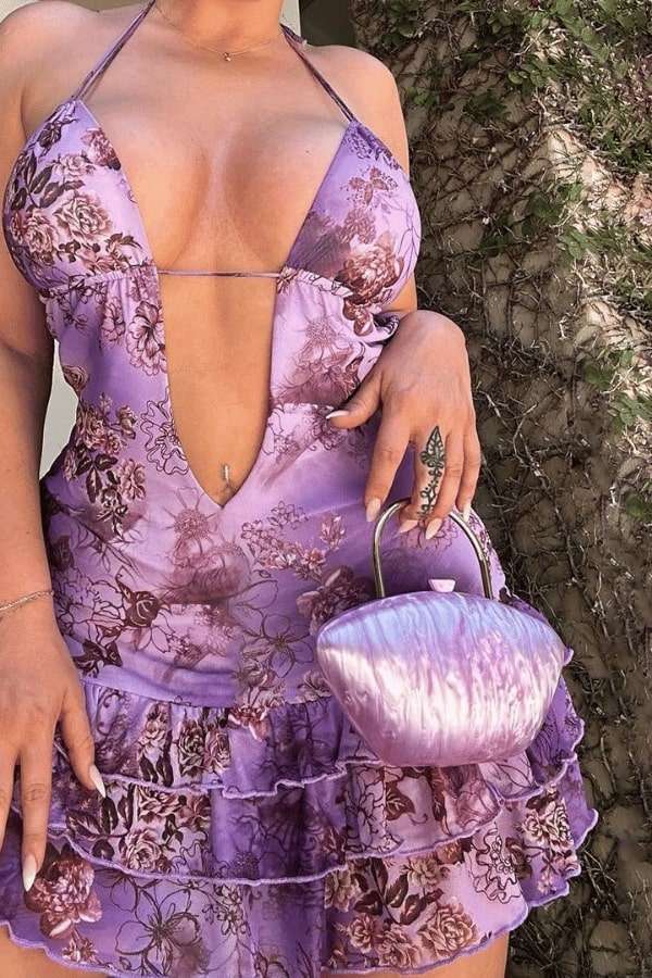 Violet Blossom Ruffle Mini Dress image 2