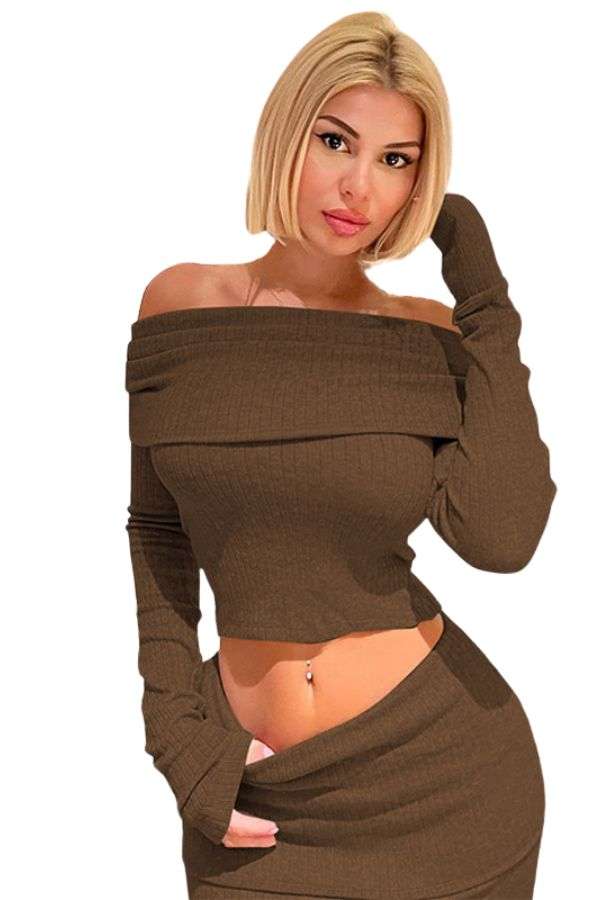 Off-Shoulder Crop Sweater & Long Skirt image 0