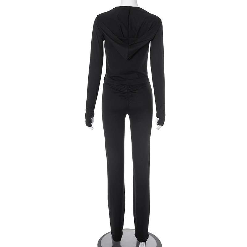 Plain Zipper Hooded Jacket Pant Sets image 4