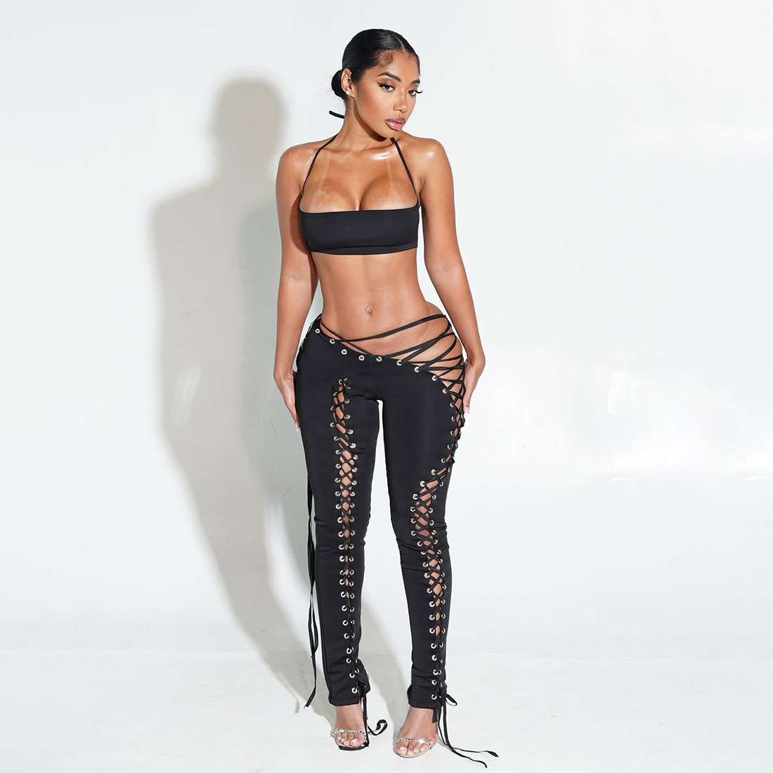 Lace-Up Cut-Out Pants with Strappy Top image 0