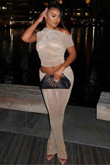 Sexy SeeThrough Drawstring Pants Crop Top Night Out Set image 0