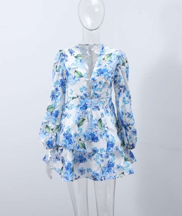 Floral Peplum Dress with Puff Sleeves image 2