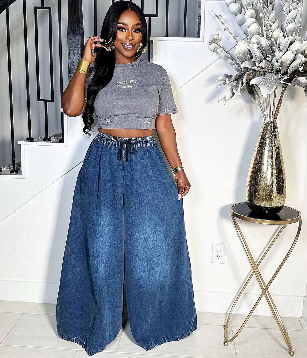 Wide-Leg Pants with Elastic Waist image 0