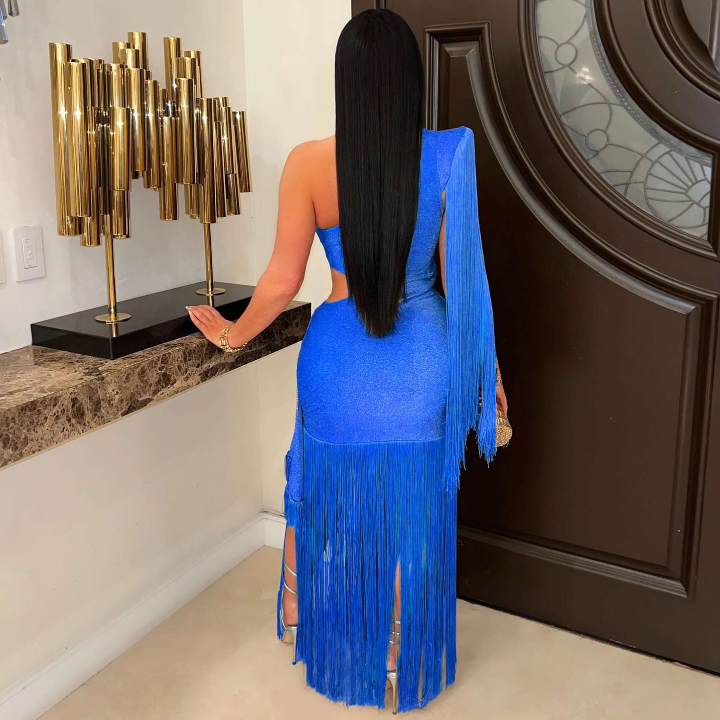Fringe One-Shoulder Cutout Dress image 2