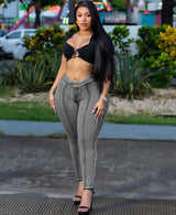 High-Waist Skinny Jeans with Contrast Stitching - S, Grey image