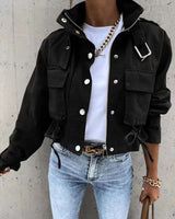 Cropped Retro Style Jacket - S, Black image