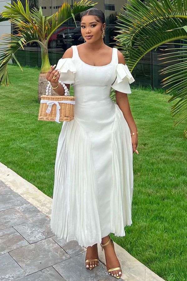 Cold-Shoulder White Midi Dress image 0