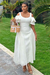 Cold-Shoulder White Midi Dress image 0