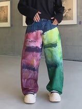Women's Oversized Tie-Dye Distressed Wide Leg Jeans